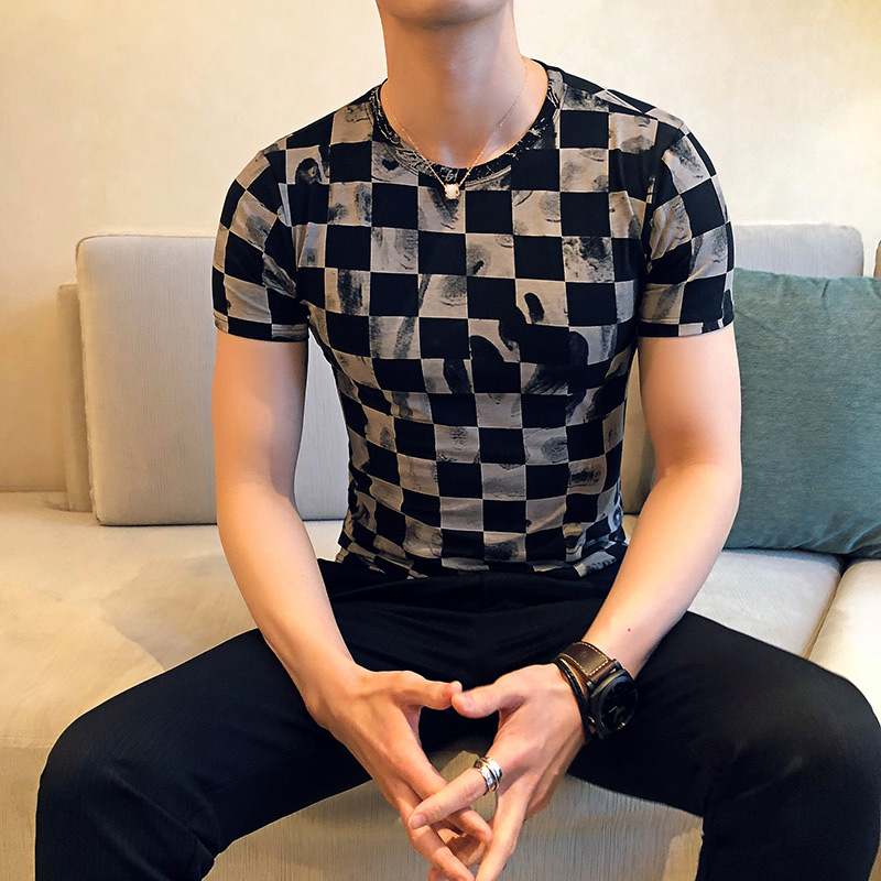 精神小伙帅气帅气紧身短袖男t恤夏装社会人修身弹力内搭上衣半袖