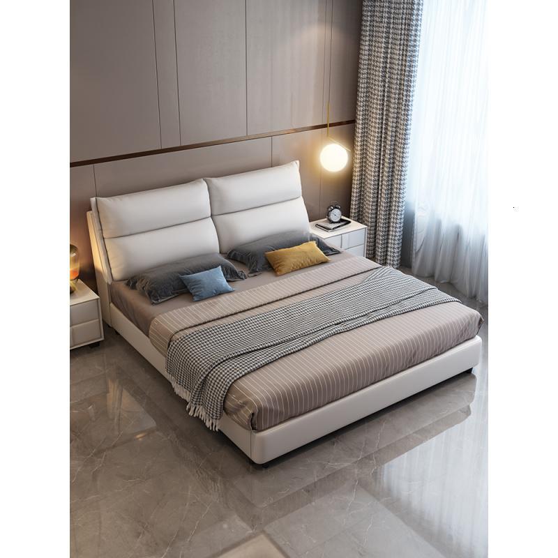 皮床真皮床主卧简约现代ins网红床轻奢软床北欧双人床吵架分手床