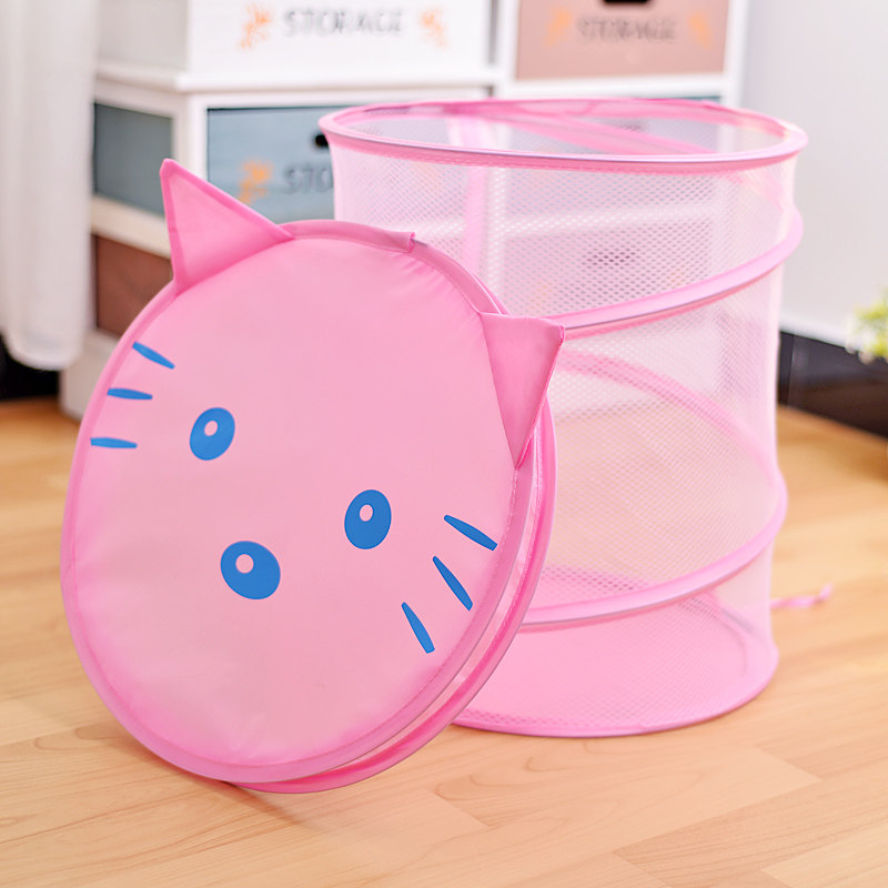 玩具收纳筐袋海洋球宝宝儿童脏衣筐装玩具的衣服篮子脏衣服收纳筐 粉色猫咪