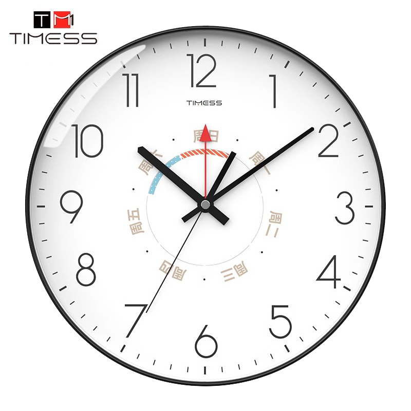 TIMESS星期钟表挂墙挂钟家用客厅免打孔石英钟2024新款时钟挂墙表