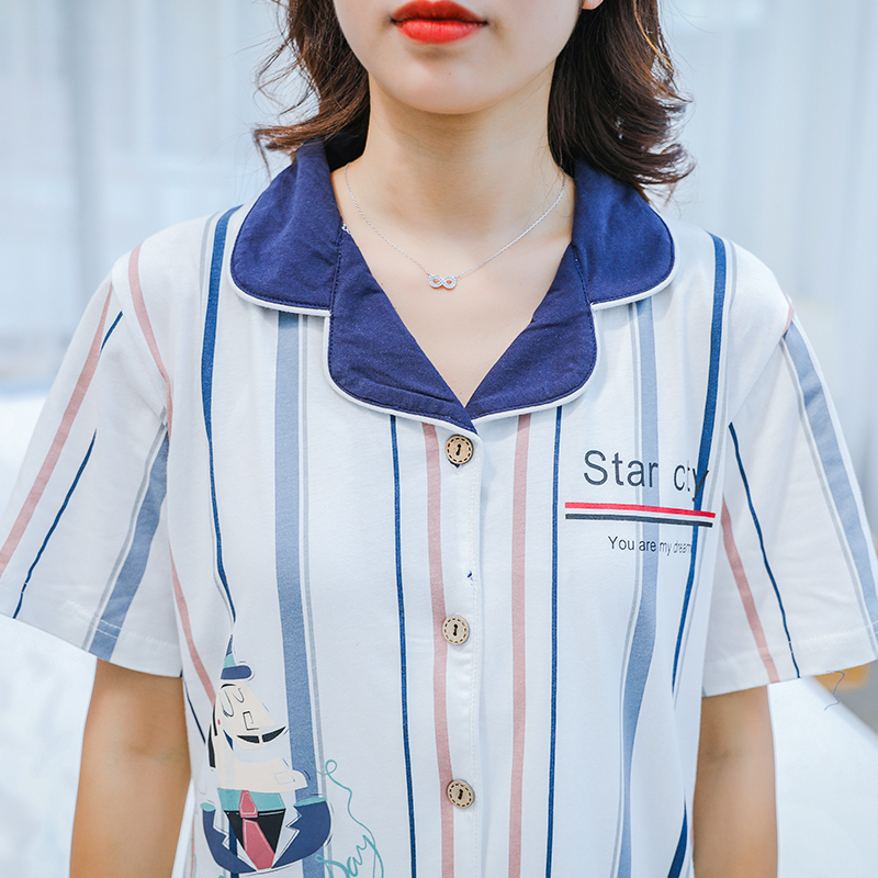 亨尔泰 睡裙女秋纯棉韩版宽松短袖睡衣中长裙可外穿家居服 长款长裙休闲家居服