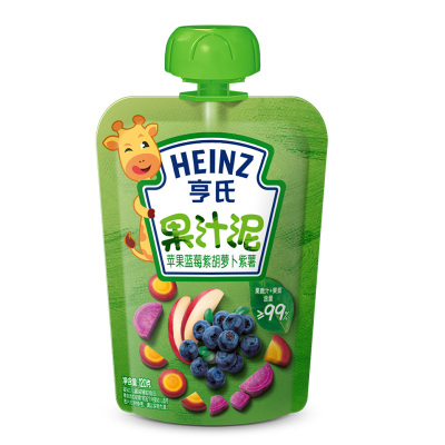 亨氏(Heinz)乐维滋蔬乐2+2果汁泥果泥苹果蓝莓紫胡萝卜紫薯120g果泥婴儿果泥吸吸乐 宝宝水果泥辅食宝宝营养零食