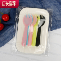 蛋糕刀叉 套装生日一次性 餐具盘叉组碟餐盘叉子长方盘子纸盘纸碟JING PING 简装5彩叉勺100套一次性餐具