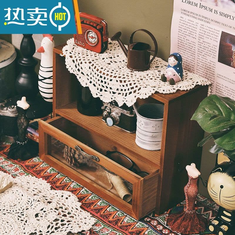 敬平木质柜创意复古桌面办公室抽屉式护肤化妆品香水整理置物架收纳柜图片