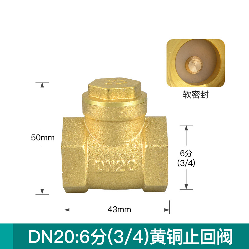 艾克心 DN20 6分卧式黄铜止回阀108克软密封 5个/组(单位:组)