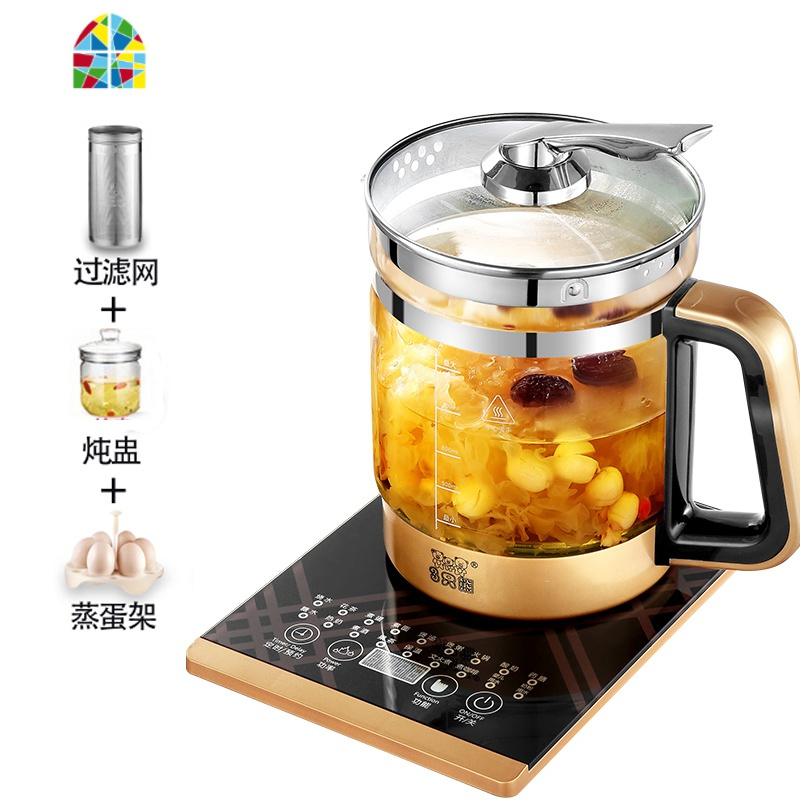 电热烧水壶自动断电家用玻璃保温电壶煮茶器透明快壶小煲水壶 FENGHOU 黑金色炖盅款