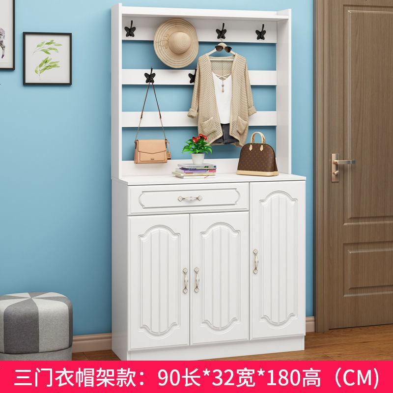 欧式简约现代玄关式厅柜组合家用带挂衣架一体落地口北欧鞋柜 3白带抽屉衣帽架款 自己安装