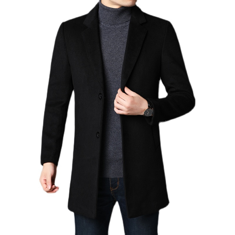 花花公子品牌中长款羊毛呢大衣男夹棉加厚时尚西装领青年男士呢子外套