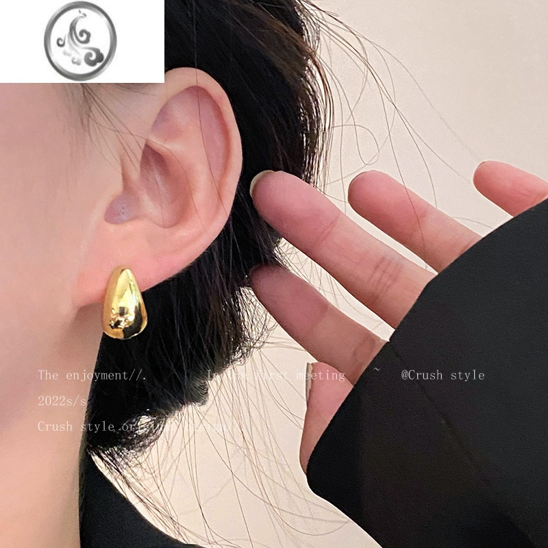 JiMi欧美风~圆弧金色素圈耳圈女高级ins简约耳环2023年新款潮耳扣耳饰