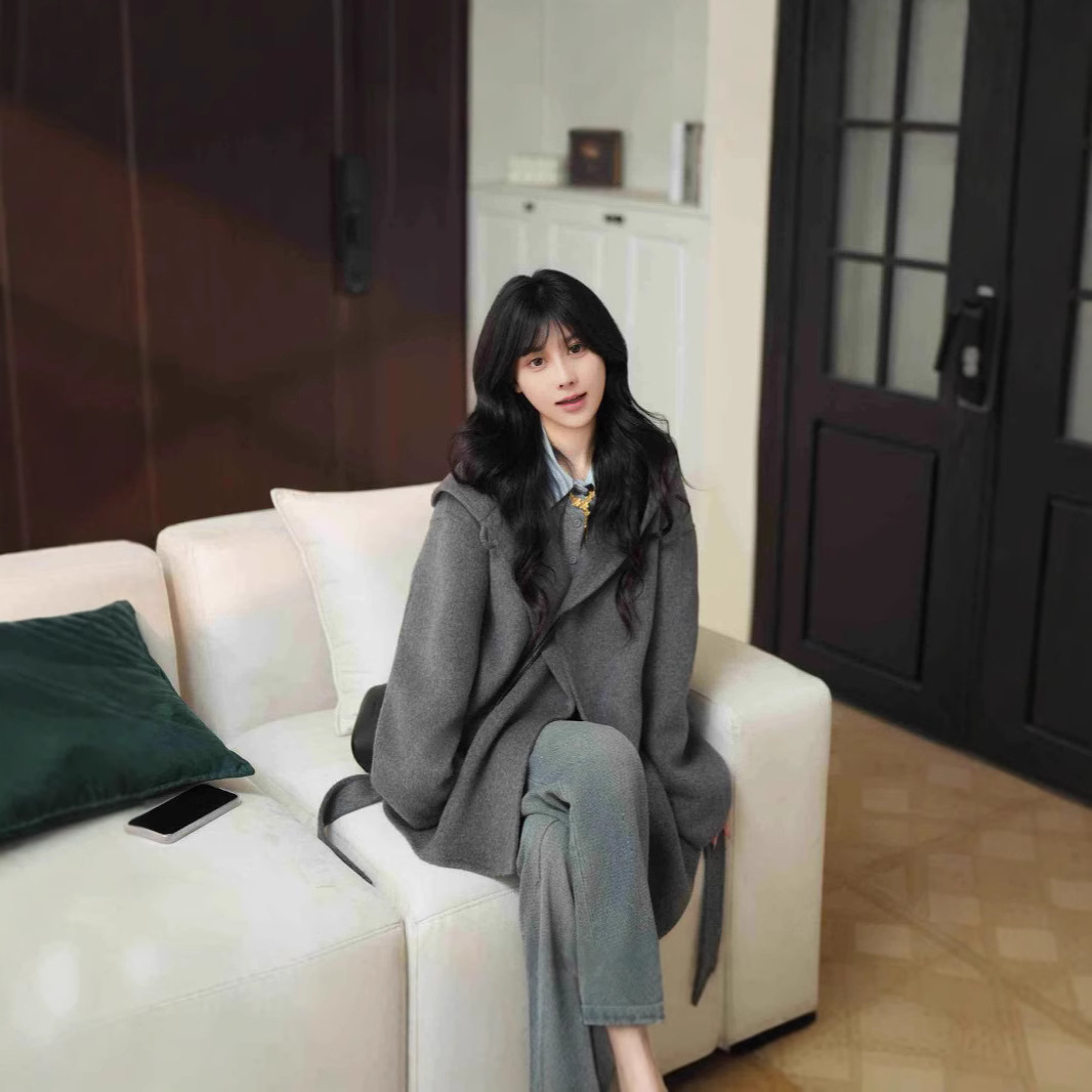 双面毛呢大衣韩版气质休闲慵懒小香风秋冬款时尚百搭洋气休闲宽松高清大图