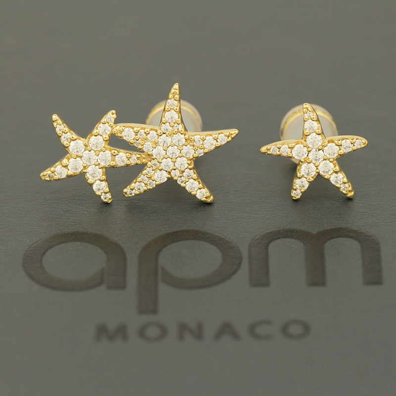 APM Monaco金黄色不对称星星海星耳钉女气质时尚银耳环送女友礼物