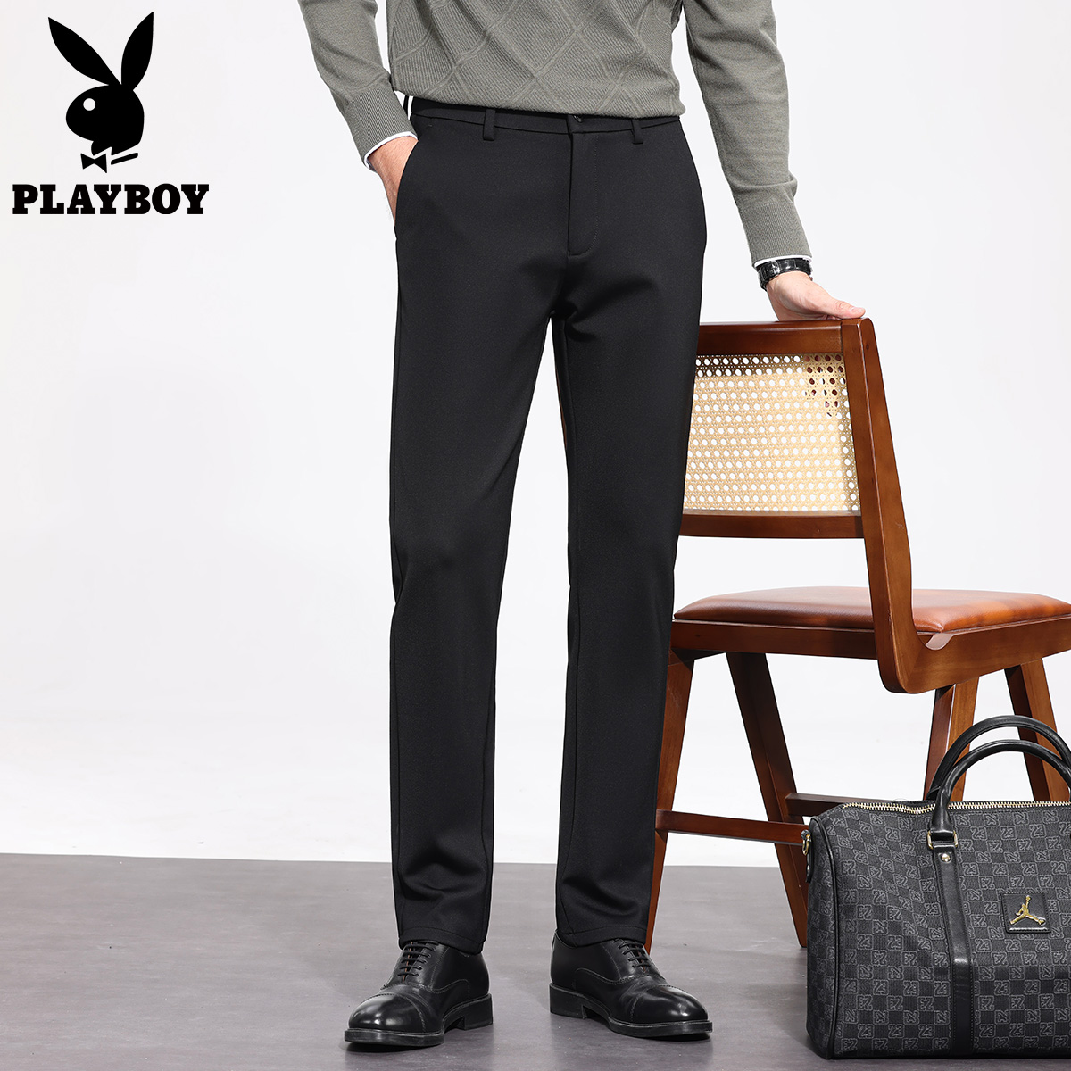 【高端针织】花花公子商务休闲西裤男款新款直筒百搭长裤子春季高清大图