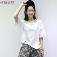 韩版ulzzang宽松百搭学生白色短袖女2018韩范不规则上衣夏白色