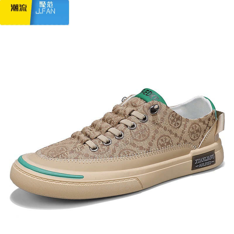 聚范帆布男鞋夏季透气潮流百搭休闲平板鞋懒人一脚蹬工作开车软底布鞋高清大图