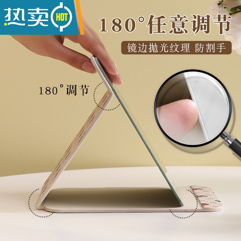 敬平镜子化妆镜学生宿舍折叠便携随身台式桌面家用小型办公室ins风 08#平纹款深咖(大号皮革外套)20.5cm便携式用镜高清大图