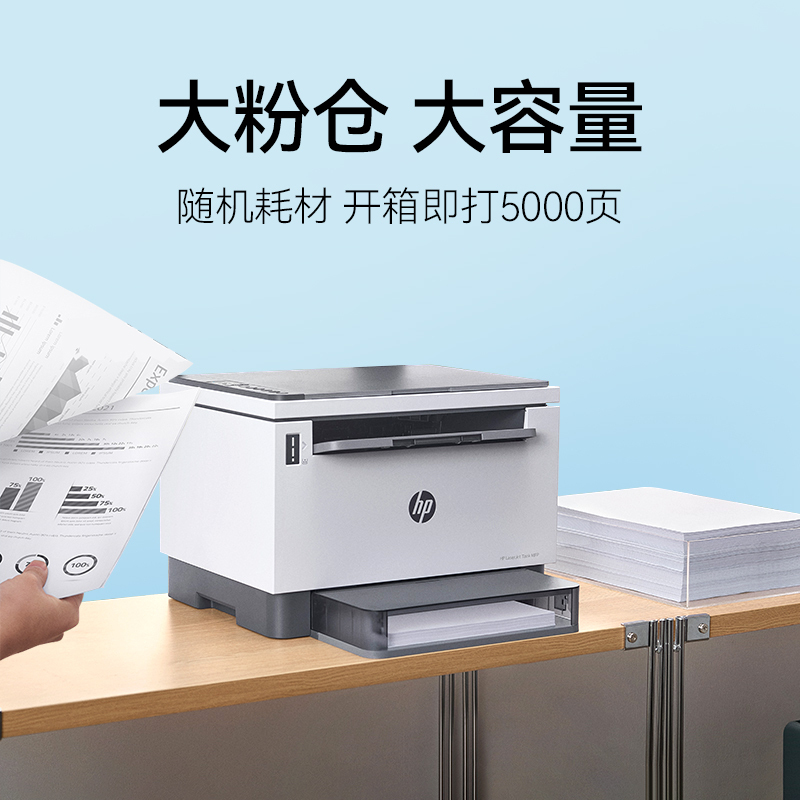惠普HP LaserJet Tank MFP 2606dw A4黑白激光多功能一体机 打印复印扫描一体机 自动双面打印无线wifi 家用办公可充粉随机耗材5000页 套餐一