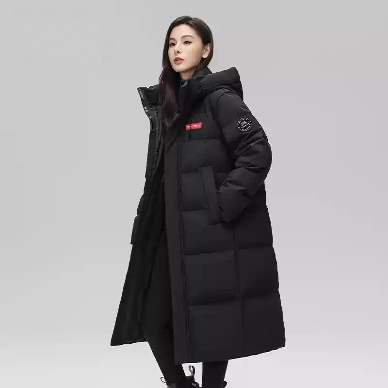 2025年冬季新品加厚长款羽绒棉服情侣男女同款立领连帽保暖宽松外 黑色 2XL（推荐165-185斤）