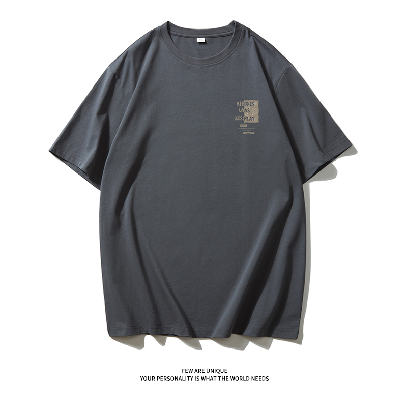 WOOG2005二本针T恤高克重磅短袖男精梳棉小领口情侣正肩七分袖夏