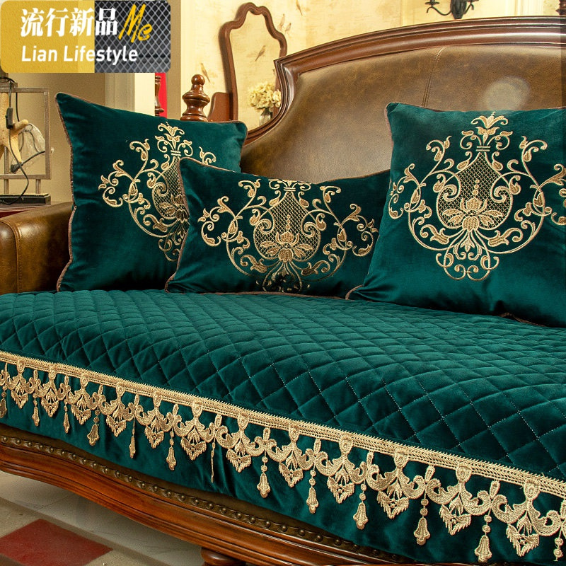 欧式沙发垫套罩防滑四季通用贵妃毛绒布艺美式真皮坐垫巾 三维工匠