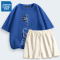 真维斯夏季套装女外穿运动华夫格短裤2022新款纯棉短袖休闲两件套