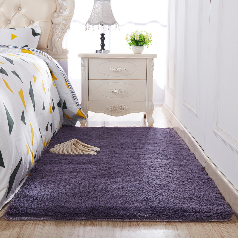 美帮汇ins床边小地毯卧室铺满网红衣帽间垫子客厅茶几毛绒地垫耐脏 灰紫色 160x100厘米