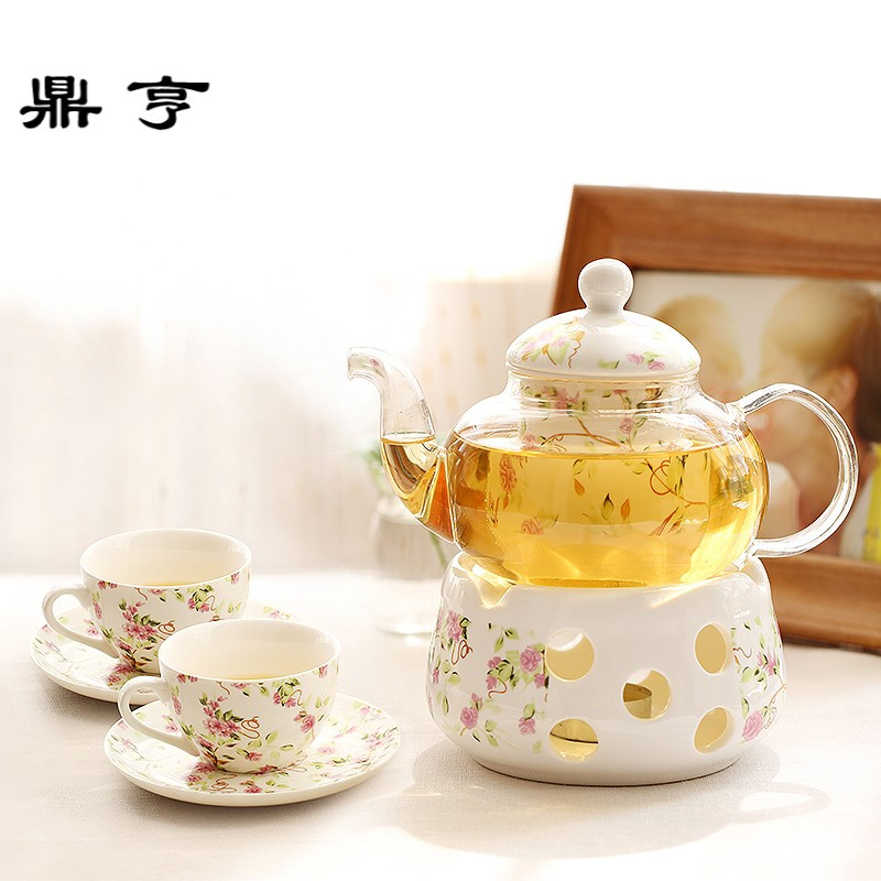 鼎亨 陶瓷玻璃花茶茶具套装花茶壶茶具下午茶杯水果茶壶套装