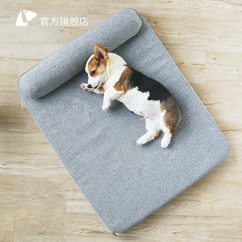 四季深睡床垫宠物狗窝小中大型犬猫窝暖冬天通用可拆洗狗狗床 麻灰色 L-大型