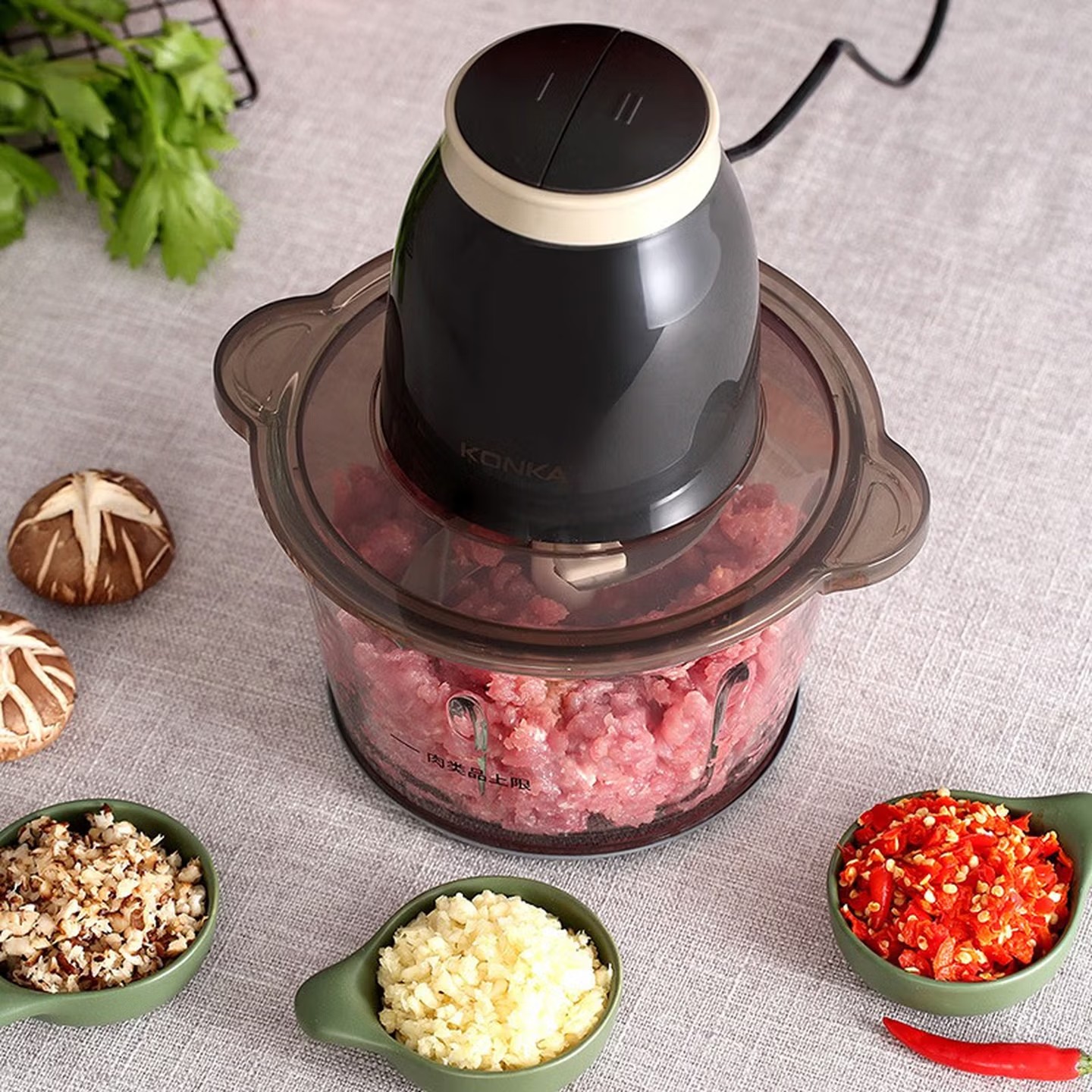 康佳(KONKA) 绞肉机家用多功能蒜泥婴儿辅食碎肉机KJRJ-1820-M 1.8L高清大图