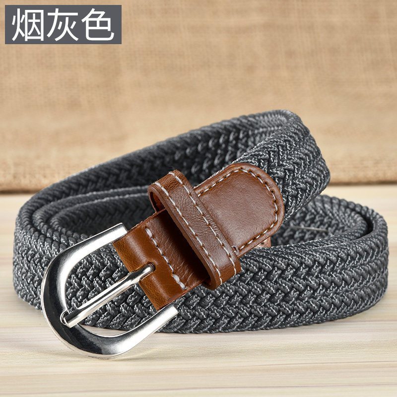 家柏饰(CORATED)帆布腰带女士无孔编织弹力皮带韩版装饰男女细皮带学生休闲布带 烟灰色(弹力腰带)110cm