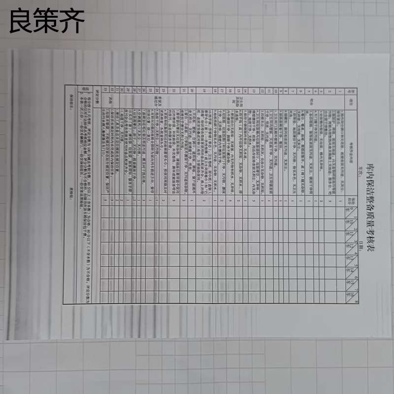 良策齐库内保洁整备质量考核表265x190mm本高清大图