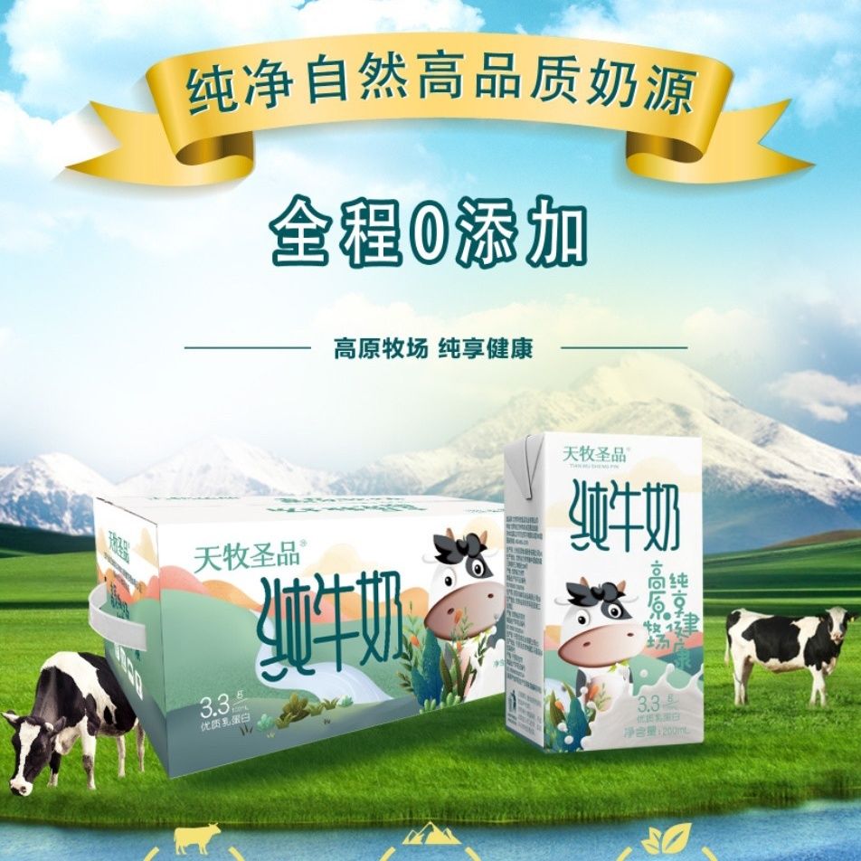 天牧圣品纯牛奶优质蛋白200ml*10盒*4提营养早餐奶高清大图