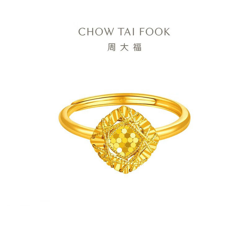 周大福 爆闪鱼鳞足金黄金戒指女(工费:380计价)EOF1269 约3.05g