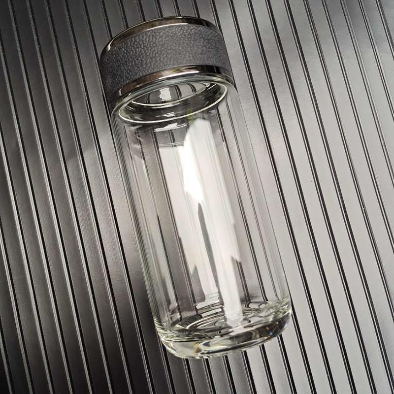 商务简约水杯子小玻璃杯单层加厚男女便携透明绿茶杯小号喝水杯 430ML锣鼓盖-本色特价杯 杯子(无赠品)