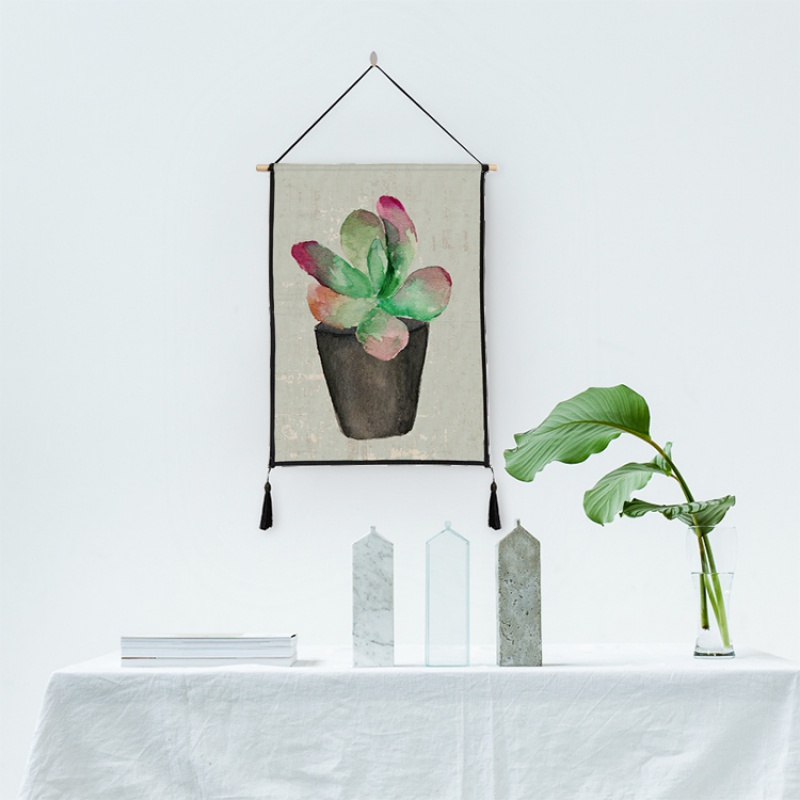 美帮汇清新简约风 盆栽植物系列挂画挂毯壁挂 客厅走廊房间装饰挂画高清大图