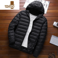 YANXU冬季轻薄款羽绒棉服男短款大码休闲立领保暖上衣爸爸男装棉衣外套 5XL170-190斤 黑色连帽