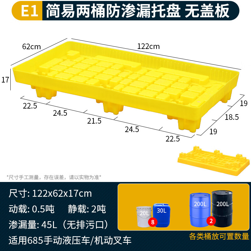 锦北防渗漏托盘油桶防泄漏危化品液体塑料接油托盘E1-122*62*17cm无盖板高清大图