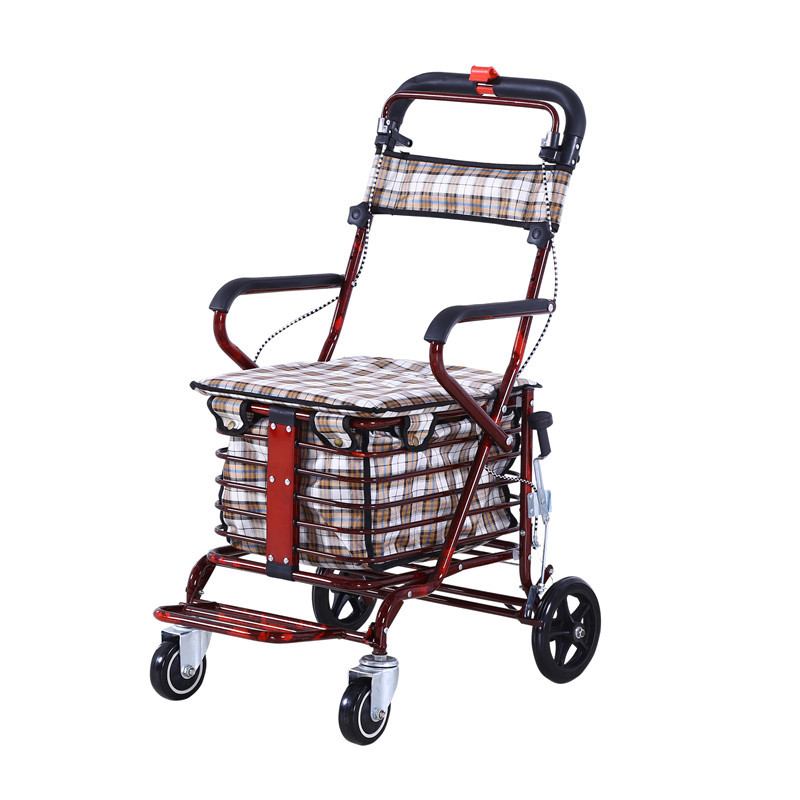 老年老人手推车手扶车老年手推车万向轮四轮单万向轮杆刹铜踏板