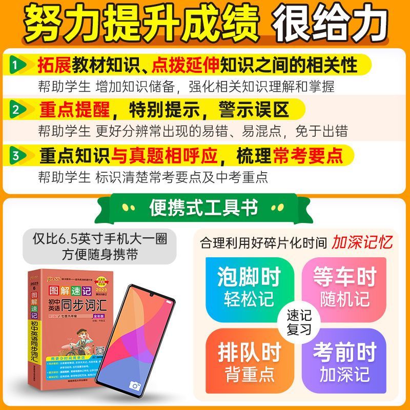 初中英语同步词汇 初中通用 [正版]2023版图解速记初中英语同步词汇七八九年级人教版初中一二三英语单词背诵便携口袋书记