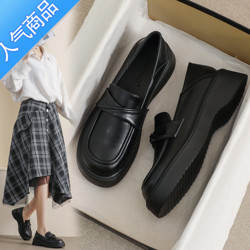SUNTEK小皮鞋女厚底春秋英伦风小黑色舒适33工作职业软底34码乐福鞋高清大图