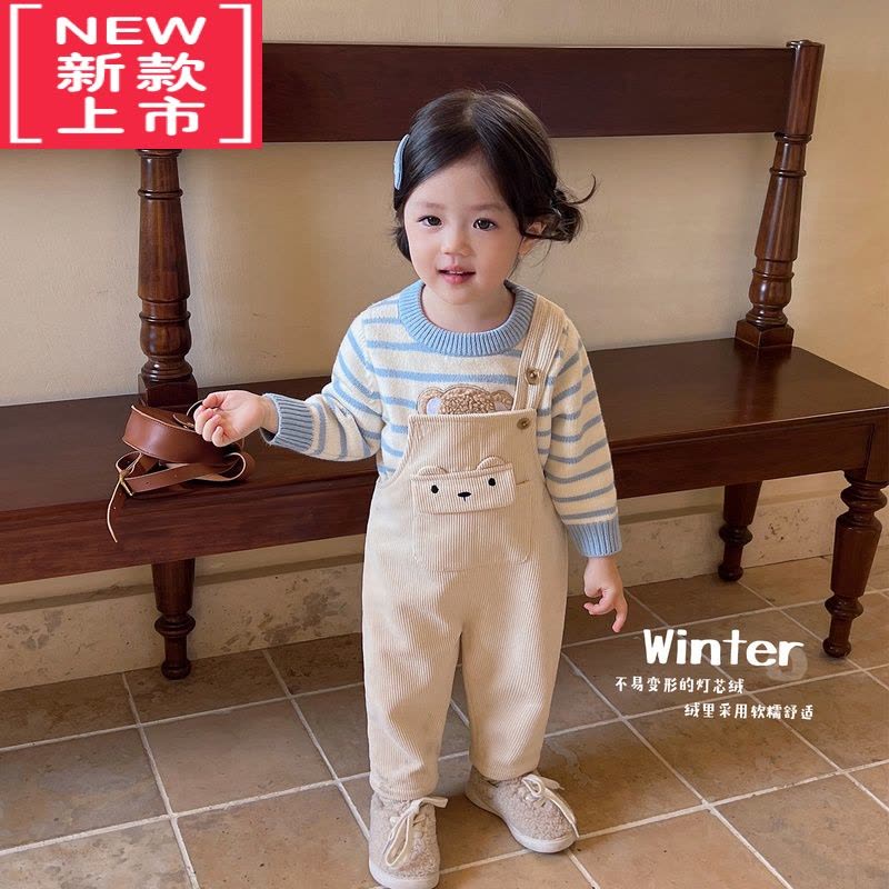 可莉允陈大猪小O宝 绣花宝宝背带裤女加绒加厚2022冬季新款女童保暖长裤保暖裤图片