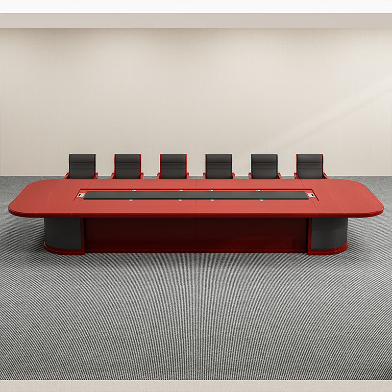 域赢油漆会议桌长桌贴实木木皮会议接待台大型会议桌9000*2000*750高清大图
