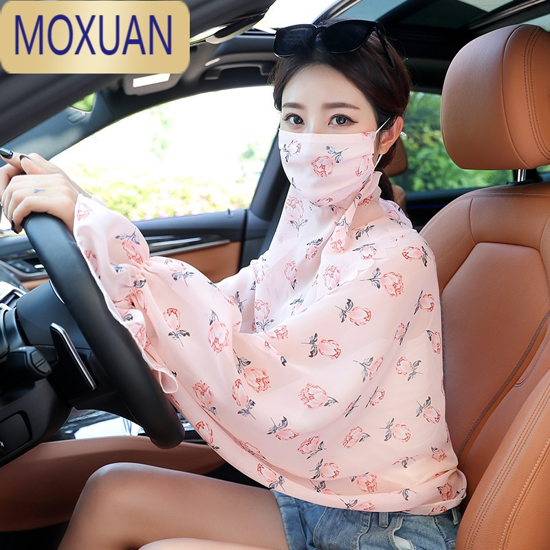 MOXUAN防晒披肩女薄款开车骑车遮阳口罩面纱护颈夏季面罩防晒衣