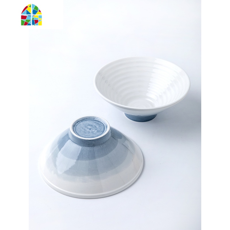 北欧ins陶瓷拉面碗大号汤碗家用斗笠碗泡面碗沙拉碗 个性好看餐具 FENGHOU 雾海系列-8英寸螺纹碗高清大图