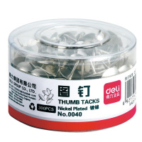 得力(deli)0040镀镍图钉 300枚/筒 5筒 大头钉子 摁钉圆头 小图钉软木板装饰钉 图钉/工字钉