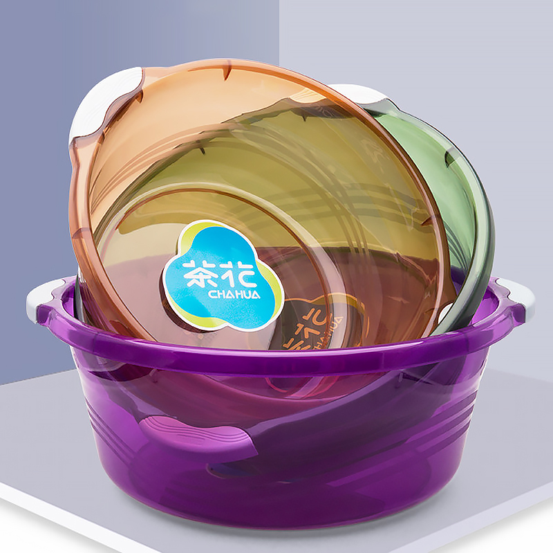 茶花 塑料盆洗脸盆38CM把手防滑盆 03431K 5个装