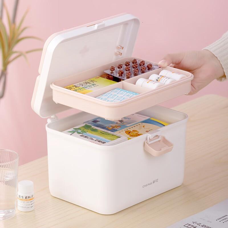 茶花(CHAHUA)塑料医药收纳箱手提多层医药箱白色1个装 150007