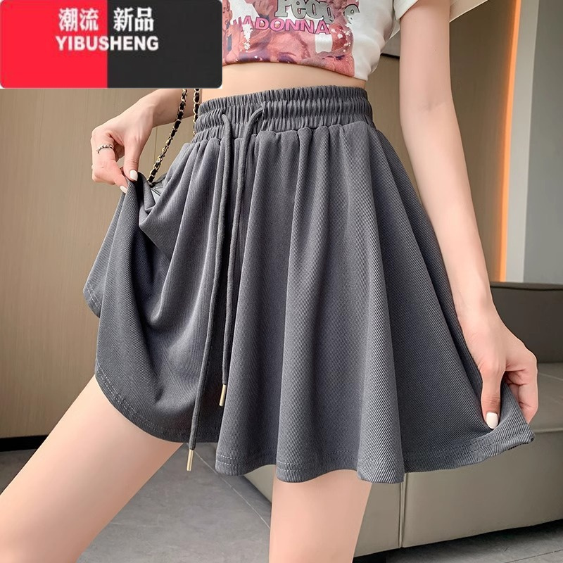 YIBUSHENG200斤梨型身材运动短裤女季胖mm宽松显瘦休闲芭蕾风a字半身裙裤