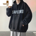 YANXU卫衣男加绒ins美式复古字母潮牌上衣oversize潮流宽松连帽外 XL 黑色汐网批-W294加绒