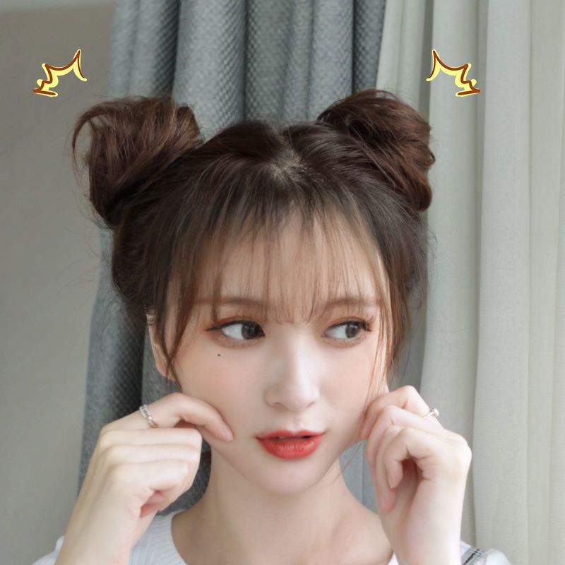 双丸子头卷发圈假发女花苞头盘发器减龄蓬松自然皮筋抓夹假发包 自然黑 单丸子[皮筋款]