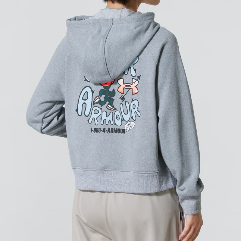 安德玛（UNDERARMOUR）卫衣女装新款户外出行运动服健身训练潮流时尚连帽套头衫1379834-011 ZP高清大图